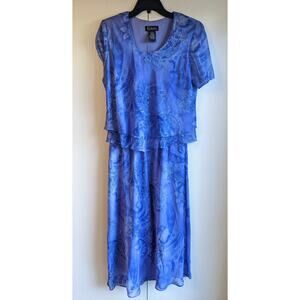 K. Studio Women's Blue Purple Floral Short Sleeve Round Neck Midi Dress Size 12